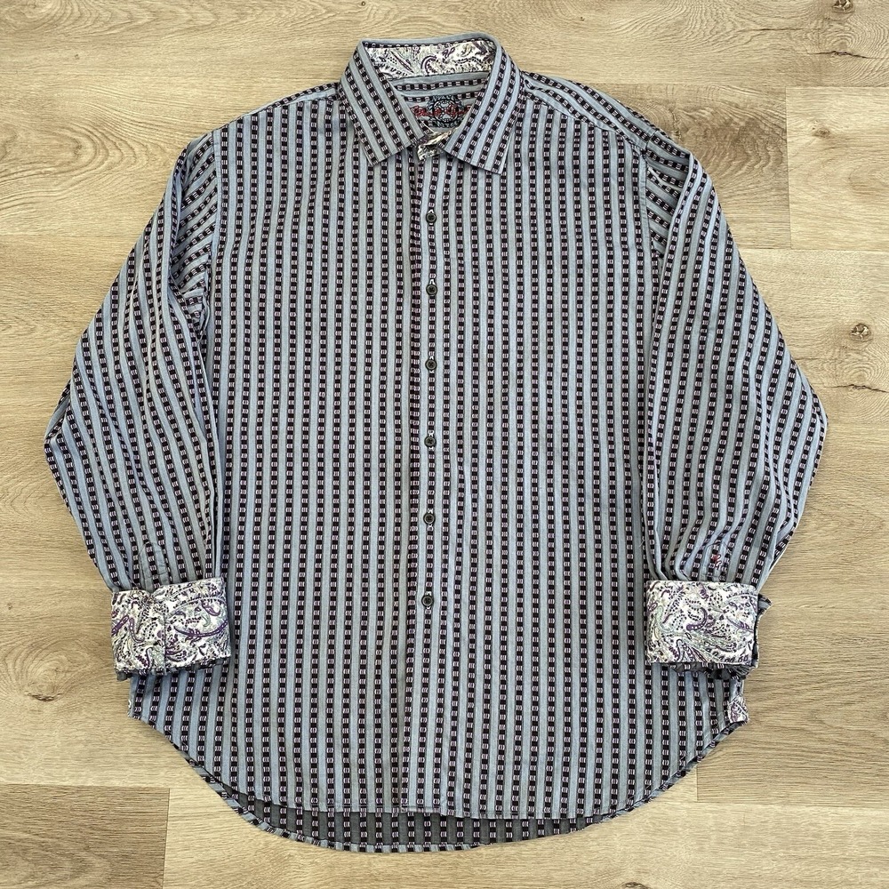 Robert Graham Paisley Shirt XL Classic Fit Flip Cuff Blue Purple Psychedelic